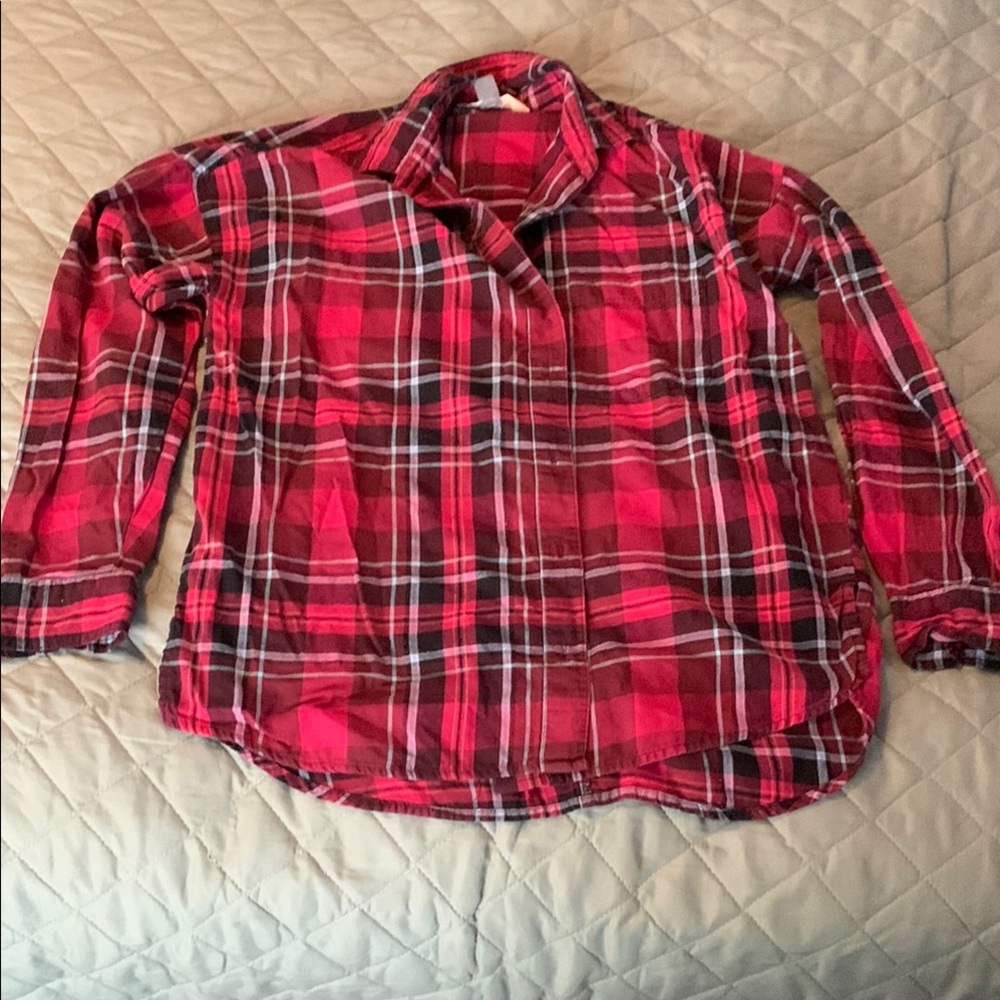 Old Navy Pink Plaid Boyfriend Shirt